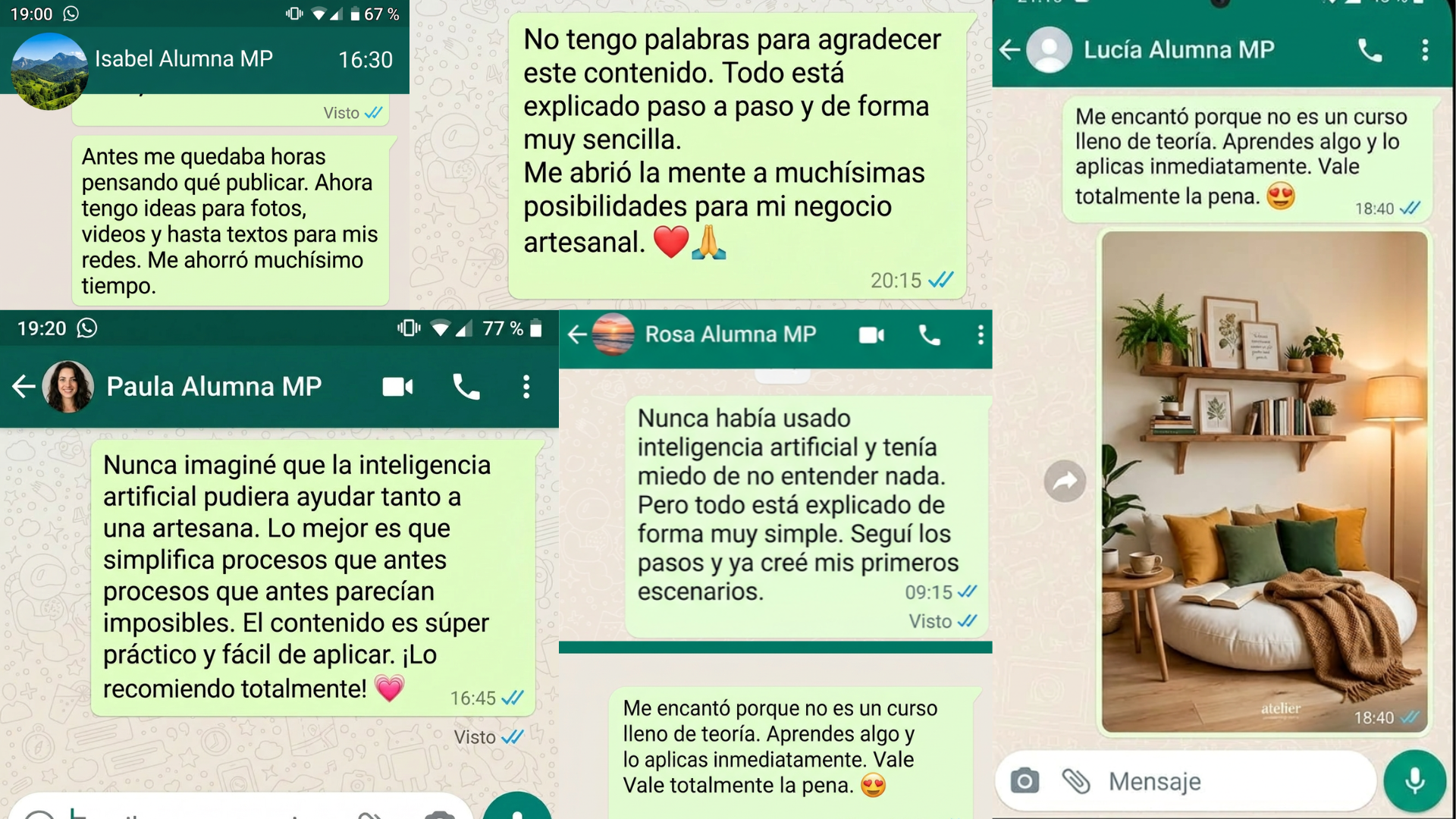 Testimonios de alumnas por WhatsApp